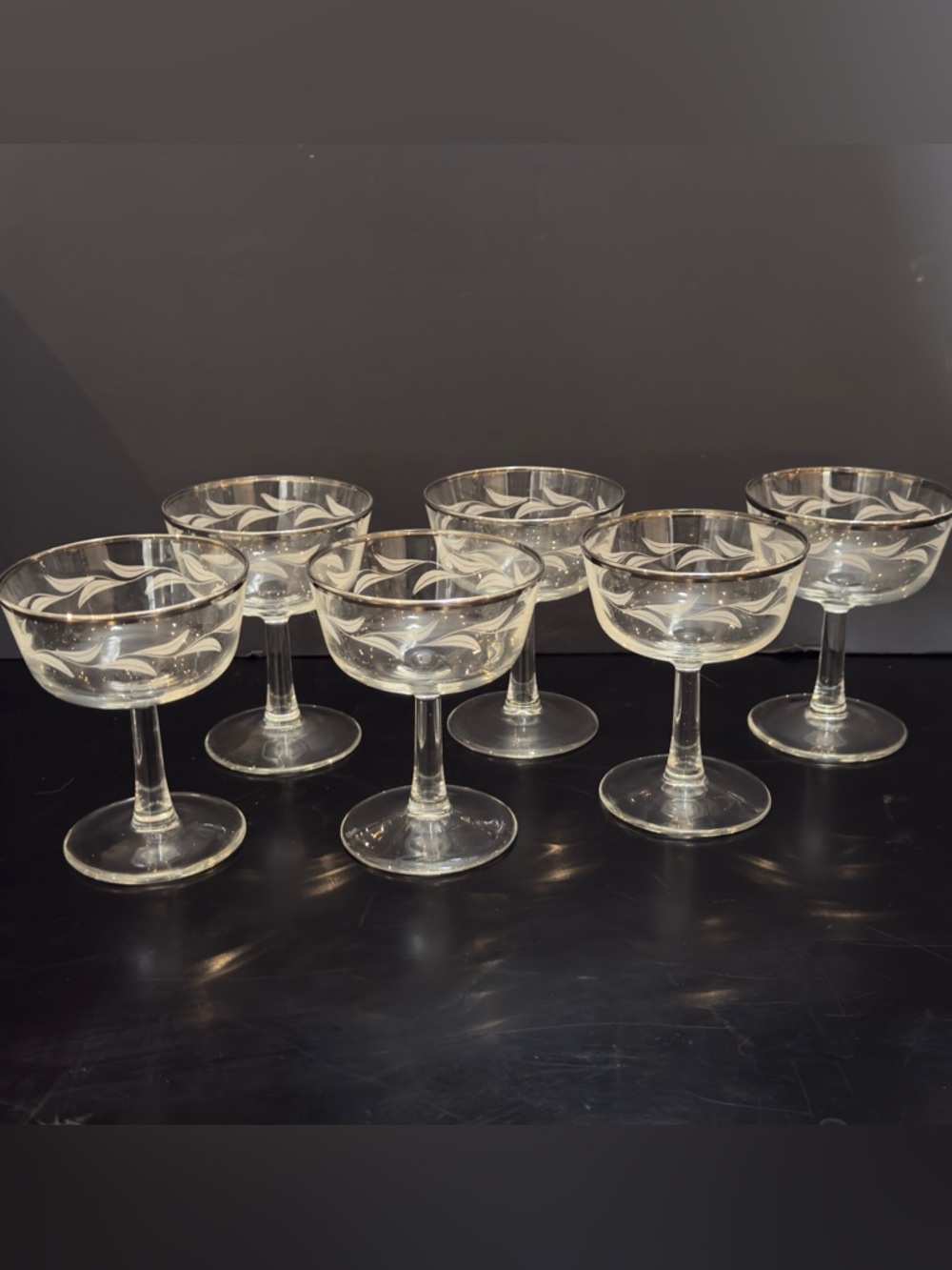 Cristal D'Arques Parisienne Etched Laurel Leaf Champagne Coupes Set Of 6